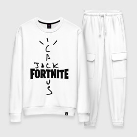 Женский костюм хлопок с принтом FORTNITE X TRAVIS SCOTT в Кировске, 100% хлопок | на свитшоте круглая горловина, мягкая резинка по низу. Брюки заужены к низу, на них два вида карманов: два 