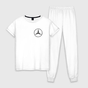 Женская пижама хлопок с принтом Mercedes logo в Кировске, 100% хлопок | брюки и футболка прямого кроя, без карманов, на брюках мягкая резинка на поясе и по низу штанин | benz | logo | mercedes | mercedes benz