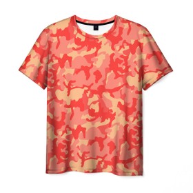 Мужская футболка 3D с принтом Оранжевый камуфляж в Кировске, 100% полиэфир | прямой крой, круглый вырез горловины, длина до линии бедер | camouflage | camuflage | kamouflage | orange | pink | абстракция | камуфляж | комуфляж | оранжевый | пятна | розовый
