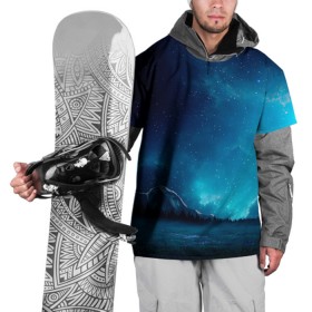 Накидка на куртку 3D с принтом Ночное поле в Кировске, 100% полиэстер |  | горы | звёздное небо | небо | ночь | облака | поле