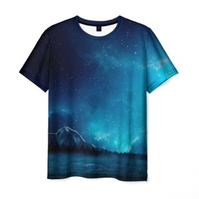 Мужская футболка 3D с принтом Ночное поле в Кировске, 100% полиэфир | прямой крой, круглый вырез горловины, длина до линии бедер | горы | звёздное небо | небо | ночь | облака | поле