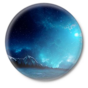 Значок с принтом Ночное поле в Кировске,  металл | круглая форма, металлическая застежка в виде булавки | горы | звёздное небо | небо | ночь | облака | поле