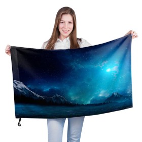Флаг 3D с принтом Ночное поле в Кировске, 100% полиэстер | плотность ткани — 95 г/м2, размер — 67 х 109 см. Принт наносится с одной стороны | горы | звёздное небо | небо | ночь | облака | поле