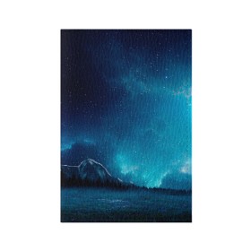 Обложка для паспорта матовая кожа с принтом Ночное поле в Кировске, натуральная матовая кожа | размер 19,3 х 13,7 см; прозрачные пластиковые крепления | Тематика изображения на принте: горы | звёздное небо | небо | ночь | облака | поле