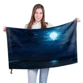 Флаг 3D с принтом Ночное поле в Кировске, 100% полиэстер | плотность ткани — 95 г/м2, размер — 67 х 109 см. Принт наносится с одной стороны | луна | небо | ночь | облака | поле
