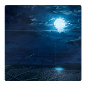Магнитный плакат 3Х3 с принтом Ночное поле в Кировске, Полимерный материал с магнитным слоем | 9 деталей размером 9*9 см | луна | небо | ночь | облака | поле