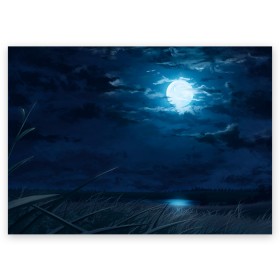 Поздравительная открытка с принтом Ночное поле в Кировске, 100% бумага | плотность бумаги 280 г/м2, матовая, на обратной стороне линовка и место для марки
 | луна | небо | ночь | облака | поле