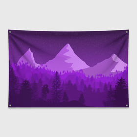 Флаг-баннер с принтом Ночные горы в Кировске, 100% полиэстер | размер 67 х 109 см, плотность ткани — 95 г/м2; по краям флага есть четыре люверса для крепления | горы | звёздное небо | звёзды | лес | небо | ночь | фиолетовый