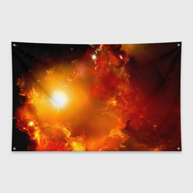 Флаг-баннер с принтом Солнечное облако в Кировске, 100% полиэстер | размер 67 х 109 см, плотность ткани — 95 г/м2; по краям флага есть четыре люверса для крепления | звёзды | космос | огонь | оранжевый | супер новая | туманность
