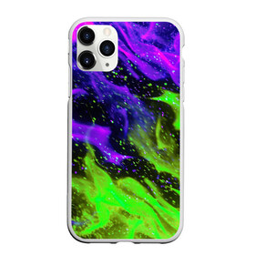 Чехол для iPhone 11 Pro Max матовый с принтом PURPLE GREEN FLAME в Кировске, Силикон |  | Тематика изображения на принте: abstraction | bright | fire | flame | geometry | heat | hexagon | light | neon | texture | triangle | wildfire | абстракция | геометрия | искры | неон | неоновый | огненный | огонь | пламя | пожар | соты | текстура