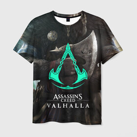 Мужская футболка 3D с принтом ASSASSINS CREED VALHALLA в Кировске, 100% полиэфир | прямой крой, круглый вырез горловины, длина до линии бедер | s creed | ассасин | ассасин крид. | скандинавия