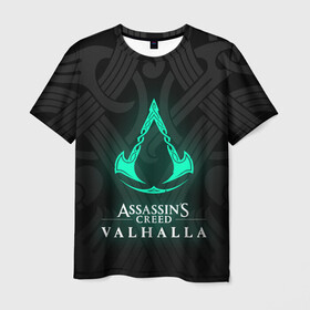 Мужская футболка 3D с принтом ASSASSINS CREED VALHALLA в Кировске, 100% полиэфир | прямой крой, круглый вырез горловины, длина до линии бедер | Тематика изображения на принте: s creed | ассасин | ассасин крид. | скандинавия