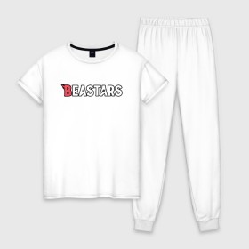 Женская пижама хлопок с принтом BEASTARS Logo в Кировске, 100% хлопок | брюки и футболка прямого кроя, без карманов, на брюках мягкая резинка на поясе и по низу штанин | anime | beastars | haru | legoshi | legosi | logo | louis | manga | аниме | выдающиеся звери | легоси | лого | логотип | луис | манга | хару
