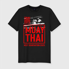 Мужская футболка хлопок Slim с принтом MUAY THAI в Кировске, 92% хлопок, 8% лайкра | приталенный силуэт, круглый вырез ворота, длина до линии бедра, короткий рукав | boxing | fight | kickboxing | mma | muay thai | боец | бокс | мма | муай тай | тайский бокс
