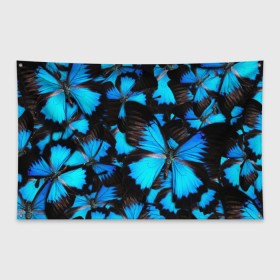 Флаг-баннер с принтом Рой бабочек в Кировске, 100% полиэстер | размер 67 х 109 см, плотность ткани — 95 г/м2; по краям флага есть четыре люверса для крепления | бабочки | рой | синий | черный