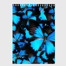 Скетчбук с принтом Рой бабочек в Кировске, 100% бумага
 | 48 листов, плотность листов — 100 г/м2, плотность картонной обложки — 250 г/м2. Листы скреплены сверху удобной пружинной спиралью | Тематика изображения на принте: бабочки | рой | синий | черный