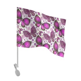 Флаг для автомобиля с принтом Фиолетовые бабочки в Кировске, 100% полиэстер | Размер: 30*21 см | бабочка | фиолетовый | цветы