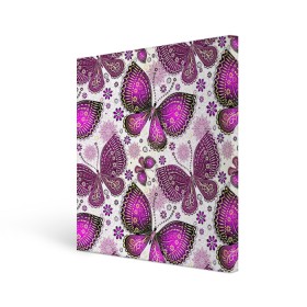 Холст квадратный с принтом Фиолетовые бабочки в Кировске, 100% ПВХ |  | бабочка | фиолетовый | цветы