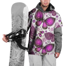Накидка на куртку 3D с принтом Фиолетовые бабочки в Кировске, 100% полиэстер |  | бабочка | фиолетовый | цветы