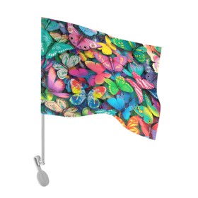Флаг для автомобиля с принтом Радужный рой в Кировске, 100% полиэстер | Размер: 30*21 см | бабочка | бабочки | белый | бирюзовый | зеленый | красный | розовый | серый | синий | фиолетовый | яркий цвет