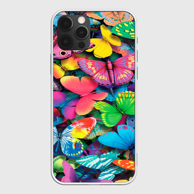 Чехол для iPhone 12 Pro с принтом Радужный рой в Кировске, силикон | область печати: задняя сторона чехла, без боковых панелей | бабочка | бабочки | белый | бирюзовый | зеленый | красный | розовый | серый | синий | фиолетовый | яркий цвет