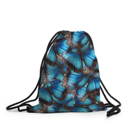 Рюкзак-мешок 3D с принтом Небесный рой в Кировске, 100% полиэстер | плотность ткани — 200 г/м2, размер — 35 х 45 см; лямки — толстые шнурки, застежка на шнуровке, без карманов и подкладки | бабочка | бабочки | белый | синий | черный | яркий цвет