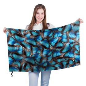 Флаг 3D с принтом Небесный рой в Кировске, 100% полиэстер | плотность ткани — 95 г/м2, размер — 67 х 109 см. Принт наносится с одной стороны | бабочка | бабочки | белый | синий | черный | яркий цвет