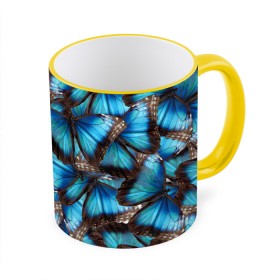 Кружка с принтом Небесный рой в Кировске, керамика | ёмкость 330 мл | бабочка | бабочки | белый | синий | черный | яркий цвет
