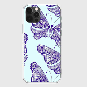 Чехол для iPhone 12 Pro с принтом Гжелевые бабочки в Кировске, силикон | область печати: задняя сторона чехла, без боковых панелей | бабочки | бирюзовый | гжель | синий