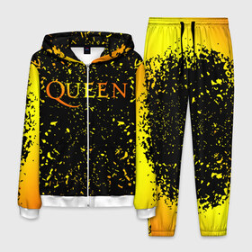 Мужской костюм 3D с принтом Queen в Кировске, 100% полиэстер | Манжеты и пояс оформлены тканевой резинкой, двухслойный капюшон со шнурком для регулировки, карманы спереди | 3d | queen | британская | группа | исполнитель | лого | логотип | музыканты | надпись | рок | эмблема