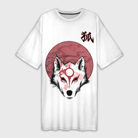 Платье-футболка 3D с принтом Японский лис с сакурой в Кировске,  |  | Тематика изображения на принте: демон | иероглиф | кандзи | кицуне | лис | сакура | стиль | япония