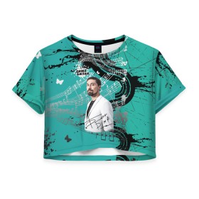 Женская футболка Crop-top 3D с принтом Дима Билан в Кировске, 100% полиэстер | круглая горловина, длина футболки до линии талии, рукава с отворотами | актер | билан | дима | певец