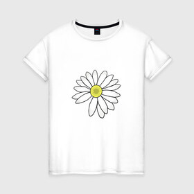 Женская футболка хлопок с принтом Ромашка в Кировске, 100% хлопок | прямой крой, круглый вырез горловины, длина до линии бедер, слегка спущенное плечо | белый цветок | лепестки | природа | растение | ромашка | цветок