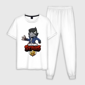 Мужская пижама хлопок с принтом Crow Brawl Stars в Кировске, 100% хлопок | брюки и футболка прямого кроя, без карманов, на брюках мягкая резинка на поясе и по низу штанин
 | 