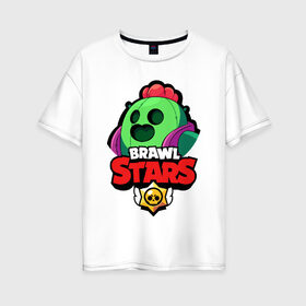 Женская футболка хлопок Oversize с принтом BRAWL STARS SPIKE в Кировске, 100% хлопок | свободный крой, круглый ворот, спущенный рукав, длина до линии бедер
 | bibi | brawl stars | coach mike | crow | leon | leon shark | max | mecha crow | mr.p | phoenix | sally leon | spike | sprout | unicorn | virus 8 bit | werewolf | ворон | оборотень | пингвин