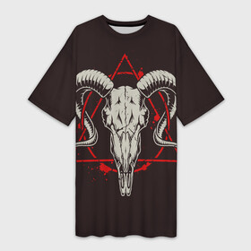 Платье-футболка 3D с принтом Культ в Кировске,  |  | demon | devil | fashion | goat | hell | horror | monster | satan | skull | style | ад | демон | дьявол | козёл | мода | монстр | сатана | стиль | ужас | череп