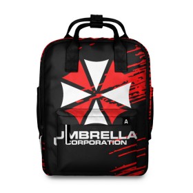 Женский рюкзак 3D с принтом Umbrella Corporation. в Кировске, 100% полиэстер | лямки с регулируемой длиной, сверху ручки, чтобы рюкзак нести как сумку. Основное отделение закрывается на молнию, как и внешний карман. Внутри два дополнительных кармана, один из которых закрывается на молнию. По бокам два дополнительных кармашка, куда поместится маленькая бутылочка
 | resident evil | umbrella corporation | амбрелла | амбрелла корпорейшн | вирус | вымышленная военная и фармацевтическая корпорация | игра | умбрелла