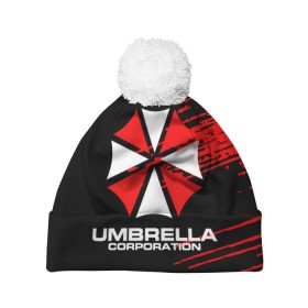 Шапка 3D c помпоном с принтом Umbrella Corporation. в Кировске, 100% полиэстер | универсальный размер, печать по всей поверхности изделия | resident evil | umbrella corporation | амбрелла | амбрелла корпорейшн | вирус | вымышленная военная и фармацевтическая корпорация | игра | умбрелла