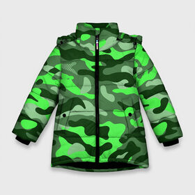 Зимняя куртка для девочек 3D с принтом CAMOUFLAGE GREEN в Кировске, ткань верха — 100% полиэстер; подклад — 100% полиэстер, утеплитель — 100% полиэстер. | длина ниже бедра, удлиненная спинка, воротник стойка и отстегивающийся капюшон. Есть боковые карманы с листочкой на кнопках, утяжки по низу изделия и внутренний карман на молнии. 

Предусмотрены светоотражающий принт на спинке, радужный светоотражающий элемент на пуллере молнии и на резинке для утяжки. | camouflage | армия | военная форма | военный | вооружение | вооруженные силы | защита | защитный цвет | зеленый | камуфляж | маскировка | солдат | униформа | форма