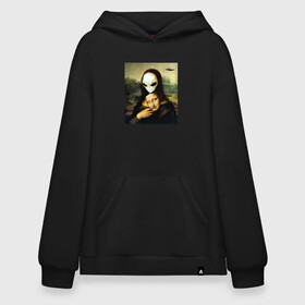 Худи SuperOversize хлопок с принтом Mona Lisa в Кировске, 70% хлопок, 30% полиэстер, мягкий начес внутри | карман-кенгуру, эластичная резинка на манжетах и по нижней кромке, двухслойный капюшон
 | alien | da | gioconda | la | leonardo | lisa | mona | renaissance | smile | ufo | vinci | винчи | да | джоконда | инопланетянин | леонардо | лиза | мона | нло | ренессанс | улыбка