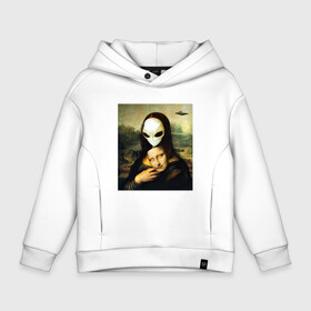 Детское худи Oversize хлопок с принтом Mona Lisa в Кировске, френч-терри — 70% хлопок, 30% полиэстер. Мягкий теплый начес внутри —100% хлопок | боковые карманы, эластичные манжеты и нижняя кромка, капюшон на магнитной кнопке | alien | da | gioconda | la | leonardo | lisa | mona | renaissance | smile | ufo | vinci | винчи | да | джоконда | инопланетянин | леонардо | лиза | мона | нло | ренессанс | улыбка