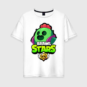 Женская футболка хлопок Oversize с принтом BRAWL STARS SPIKE в Кировске, 100% хлопок | свободный крой, круглый ворот, спущенный рукав, длина до линии бедер
 | bibi | brawl stars | coach mike | crow | leon | leon shark | max | mecha crow | mr.p | phoenix | sally leon | spike | sprout | unicorn | virus 8 bit | werewolf | ворон | оборотень | пингвин