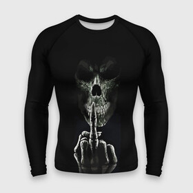 Мужской рашгард 3D с принтом Finger в Кировске,  |  | black | bones | finger | gesture | jaw | orbits | skull | teeth | глазницы | жест | зубы | кости | палец | пасть | череп | черный