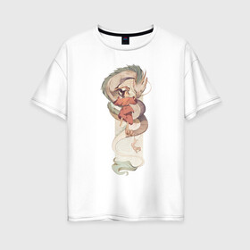 Женская футболка хлопок Oversize с принтом Хаку и Тихиро в Кировске, 100% хлопок | свободный крой, круглый ворот, спущенный рукав, длина до линии бедер
 | studio ghibli | аниме | унесённые призраками | хаяо миядзаки