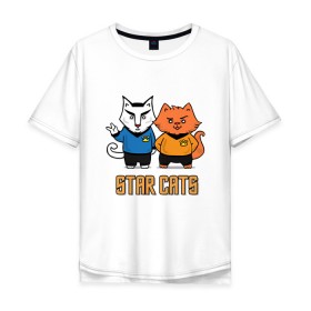 Мужская футболка хлопок Oversize с принтом Star Cats в Кировске, 100% хлопок | свободный крой, круглый ворот, “спинка” длиннее передней части | Тематика изображения на принте: animal | cat | cute | kitty | meow | друг | животные | киска | китти | кот | котенок | котик | кошечка | кошка | лев | леопард | милый | мур | мяу | пантера | питомец | рысь | тигр | улыбка