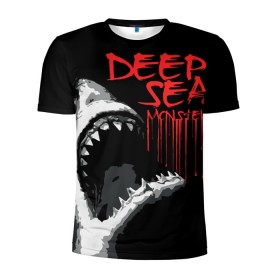 Мужская футболка 3D спортивная с принтом Deep Sea в Кировске, 100% полиэстер с улучшенными характеристиками | приталенный силуэт, круглая горловина, широкие плечи, сужается к линии бедра | акула | монстр | море