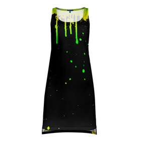 Платье-майка 3D с принтом НЕОНОВЫЕ ПОДТЕКИ в Кировске, 100% полиэстер | полуприлегающий силуэт, широкие бретели, круглый вырез горловины, удлиненный подол сзади. | вода | желтый | зеленый | капли | кляксы | краска | неон | неоновый | подтеки | пятна