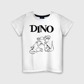 Детская футболка хлопок с принтом DINO в Кировске, 100% хлопок | круглый вырез горловины, полуприлегающий силуэт, длина до линии бедер | Тематика изображения на принте: bamm bamm rubble | barney rubble | bedrock | betty rubble | dino | flintstones | fred flintstone | hoppy | pebbles | stone age | vdgerir | wilma | флинстоун | флинтстоун