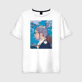 Женская футболка хлопок Oversize с принтом Хаяо Миядзаки в Кировске, 100% хлопок | свободный крой, круглый ворот, спущенный рукав, длина до линии бедер
 | hayao miyazaki | аниме | гибли | студия ghibli | хаяо миядзаки