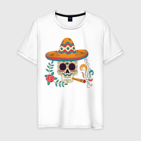 Мужская футболка хлопок с принтом Фестиваль в Кировске, 100% хлопок | прямой крой, круглый вырез горловины, длина до линии бедер, слегка спущенное плечо. | мексика | мексика. | череп